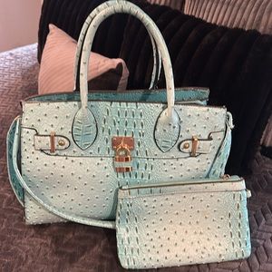 Blue Crocodile Embossed Handbag